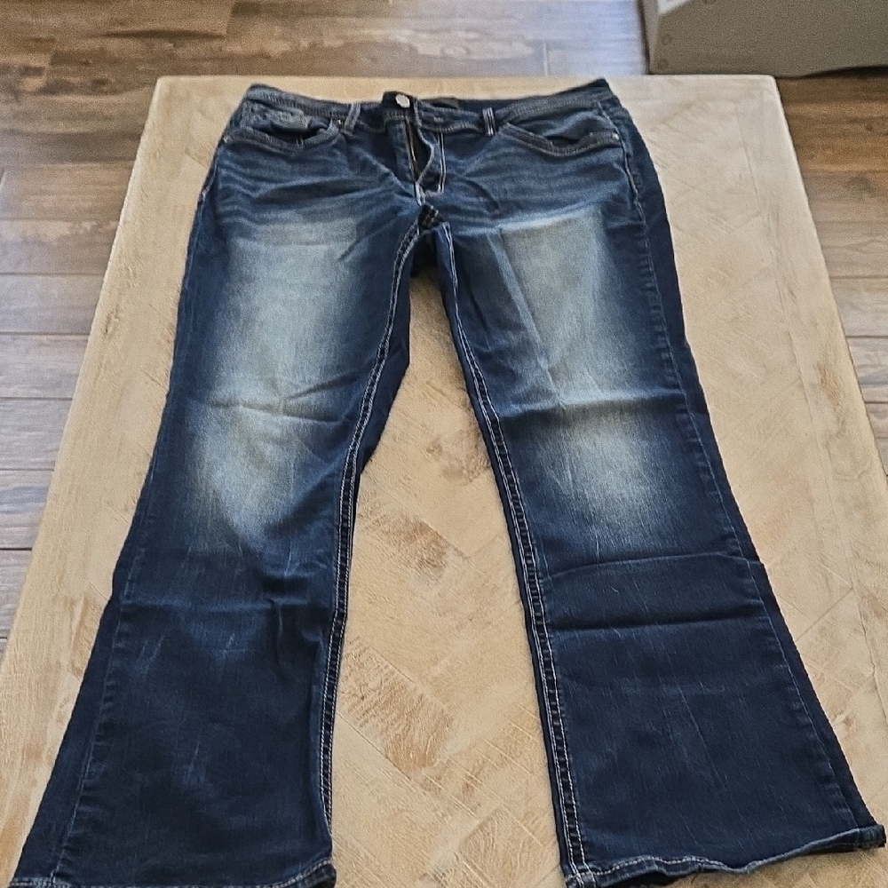 Black Blue Flare Wide Leg Jeans with Vintage Fading